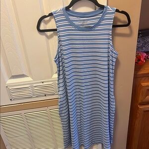 Blue and White Striped Sleeveless Dress